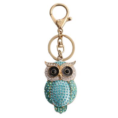 China New Arrivals Crystal+Metal Jewelry Fashion Creative Crystals Animal Owl Keychain Rhinestone Metal Key Pendant Chains For Women Bag Charm for sale