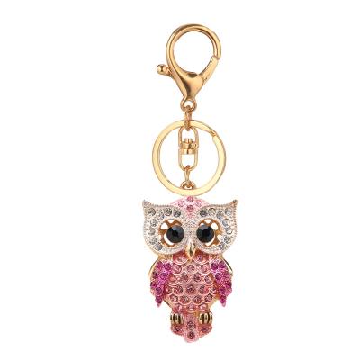 China Crystal+Metal Diamond Owl Modeling 3D Hollowing Out Creative Gift Animal Alloy Carton Metal Key Chain Diamond Pendant Key Chain For Bag Accessories for sale