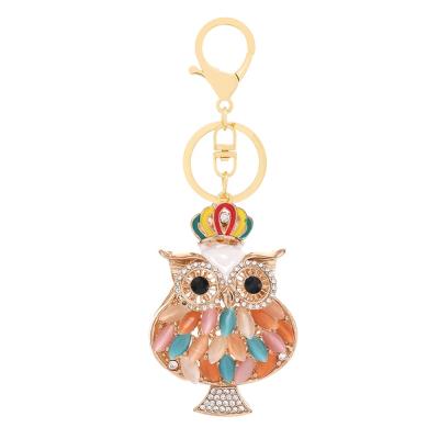 China Crystal+Metal Personalized Alloy Material With Rhinestone Owl Shape Keychain Opal Charm Decor Oil Painting Pendant For Teacher Gift for sale