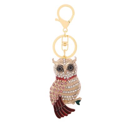 China Shining Crystal+Metal Owl Shape Diamond Art Painting Pendant Key Chain Creative Gift Animal Alloy Carton 3D Metal Key Chain For Key Chains for sale