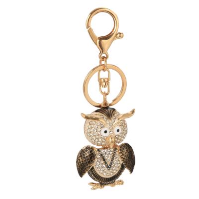 China Crystal+Metal Diamond Owl Series 3D Hollowing Ornament Creative Alloy Bag Cardboard Pendant Metal Key Chain Animal Key Chain For Bag Accessories for sale