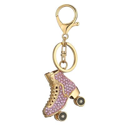 China Fashionable Cute Crystal+Metal Accessories Ornaments High Quality Shoes Key Chain Handbag Charm Woman Lady 3d Metal Skating Key Chains For Gifts for sale