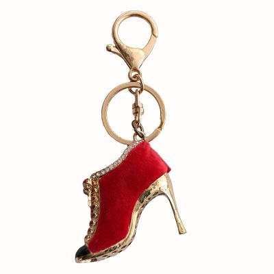 China Exquisite Creative Gift Alloy Small Pendant Pile Key Chain Crystal+Metal 3D Diamond High Heels 3D For Cute Bag Accessories for sale