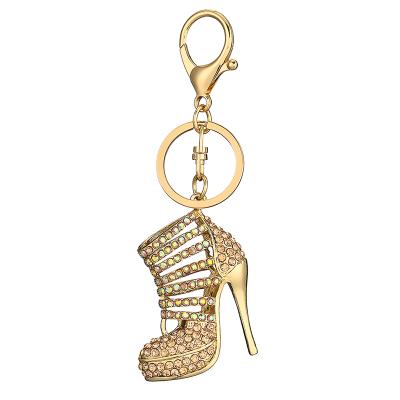 China Hot Sale Zinc Alloy Crystal Pendant For Bag Accessories Crystal+Metal High Heel Shoe 3D Metal Key Chain Women's Keychain for sale