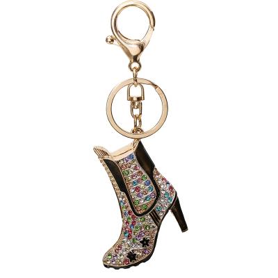 China Crystal+Metal Lady High Heel Shoe Rhinestone Handbag Backpack Keychain Gifts Key Chains Women Bag Charm Boot Metal Key Chains For Party Supplies for sale