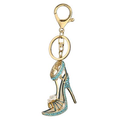 China Hot Sale Crystal+Metal Bag Charm High Heel 3D Shoe Metal Key Chain Holder Crystal Pendant For Jewelry Accessories Zinc Alloy Key Chain Women for sale