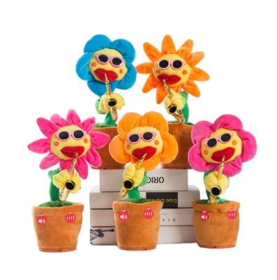 China Deluxe Music Dancing Sunflower With Saxophone Plush Soft Electric Toys for sale