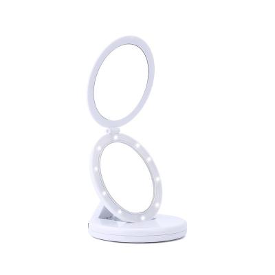 China Minimalist Folding and Portable Double Sided USB Lamp Mirror with 10 Magnifier Lamp Beads for sale