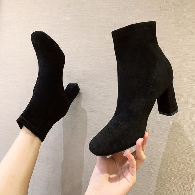 China Wholesale Custom Anti-slippery Round Toe Thick Toe Fashion Suede Women Ladies Ladies High Heels Ankle Boots Shoes for sale