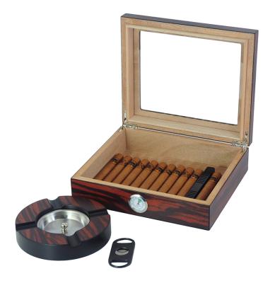 China Wooden Cigar Humidor Set 2020 New Design Luxury Ebony Color Wooden Cigar Humidor Set Gift Storage Box for sale