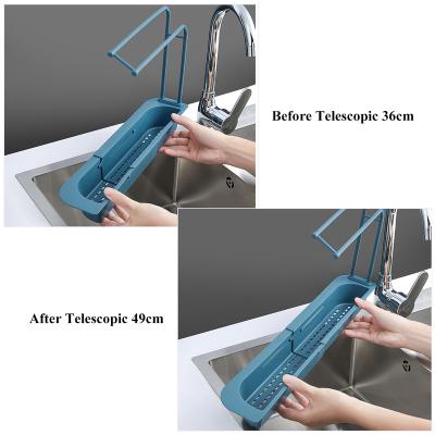 China Telescopic Viable Sink Shelf Kitchen Sink Organizer Soap Sponge Holder Sink Rack Storage Basket Kitchen Instrument Accessories Tool for sale