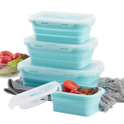 China 350-1200ml Silicone Heatable Lunch Box Microwave Collapsible Silicone Storage Box Set Refrigerator Storage Plastic Sealed Box for sale