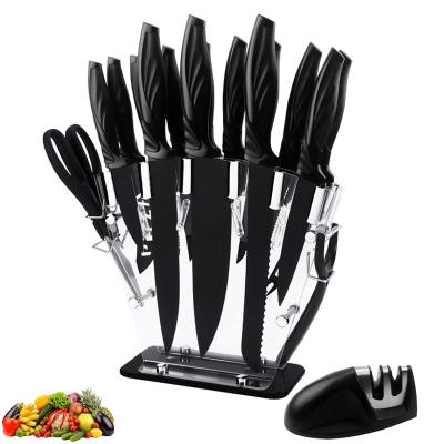 China Amazon Viable Hot Sale 17 Piece High Carbon Sharp Serrated Stainless Steel Steak Knife And Sharpener Set With Acrylic Holder for sale