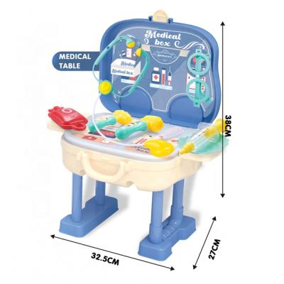 China 3 In 1 Pretend Play Toys Kids 3 In 1 Box Medical Toy 17 Pcs Backpack Vanity Trolley Case Doctor Funny Toys For Kids for sale