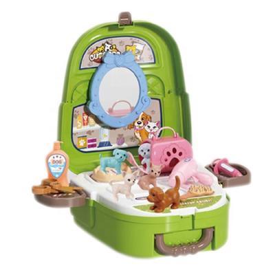 China Playing Together Pet Care Playset Educational Kids Pretend Play Toys Dog Grooming Pet Toy With Backpack for sale