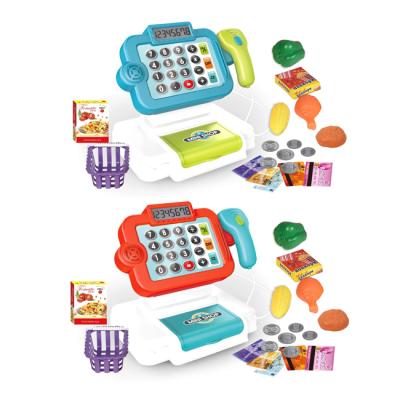 China LCD Display Kids Role Play Cash Register Toys Light Up Function Emulation Cash Register Supermarket Healthy Toy with 21pcs Accessories for sale