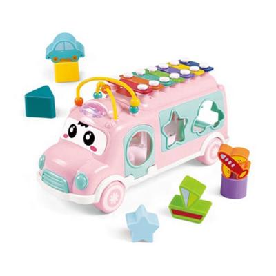 China Early Education Toys Intelligence Toy Cute Baby Blue Pink Musical Bus Music Baby Kids Toy With Window Box for sale