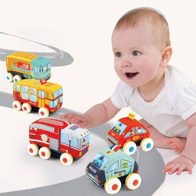 China Four Styles Four Color Baby Mini Soft Cartoon Cloth Pull Back Car Toys Cute Baby Toy 4 Styles Soft Toy Car With Window Box for sale