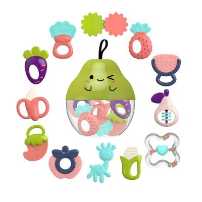 China 12PCS Cute Baby Rattle Fruit and Vegetable Gum Ring Silicone Pacifier Fruit Driver Safe and Non-Toxic Whole Baby Toy for Infant for sale