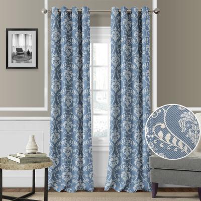 China Shrink Jacquard Blue Darkening Textured Luxury Grommets In American Jacquard Window Curtain For Living Room for sale