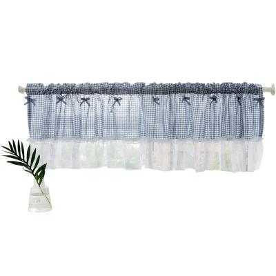 China Small Flesh Modern Blue Lattice Kitchen Curtain Cheap Decorative Short Window Curtain for sale