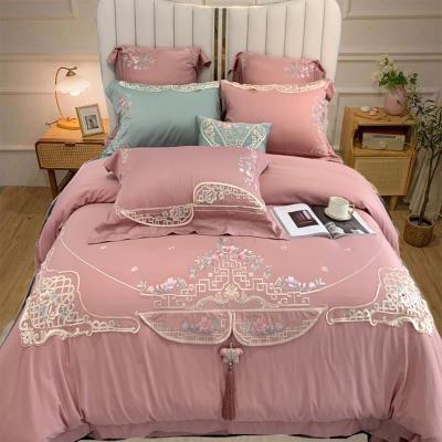 China Nondisposable four-piece high-grade cotton sateen style embroidery heavy industry four-piece luxury cotton bedding for sale