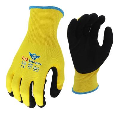 China Nitrile Sandy 13G Polyester Nitrile Coated Working Gloves Sandy Dipping Coating Oil Proof Nitrile Work Gloves for sale