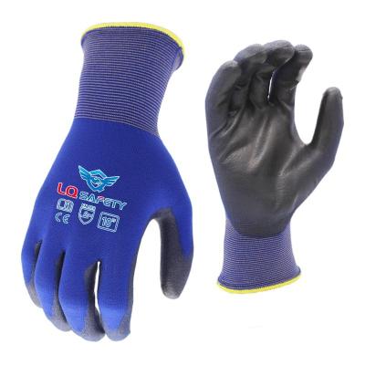 China Anti-slip cheap nylon black 18G PU coated gloves nylon gloves with PU coated palm for sale