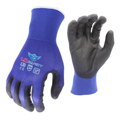 China Custom 18G PU Nylon Black Coated Factory Wholesale Industrial Garden Work Gloves Anti-Slip Gloves for sale