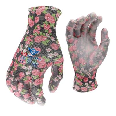 China 13G Polyester Anti-Slip PU Coated Garden Glove Garden Working Gloves With Claws For Digging Planting for sale