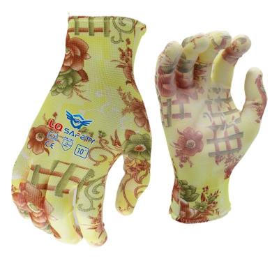 China Anti-Slip 13G Polyester PU Coated Working Gloves For Gardening Gardening Gloves With Claws for sale