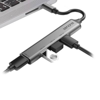 China Factory Wholesale Metal Aluminum Alloy Mobile Devices Computer Senone .desk Silver For PC Laptop PC Laptop HUB Type C 4 Port Adapter 3.0 Portable USB for sale