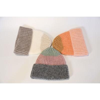 China Now Hot Custom Outdoor Beanie Fisherman Running Winter Ladies Mix Color Yarn Ribbed Knitted Beanie Hat for sale