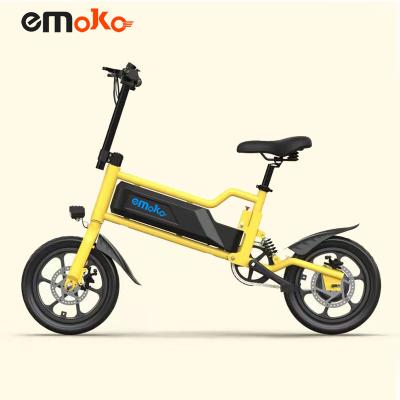 China Aluminum Alloy Emoko USA Store City Folding Electric Bike 36v 14 Inch 350w Big Battery 40-50km Long Range Foldable Adult Electric Bicycle for sale