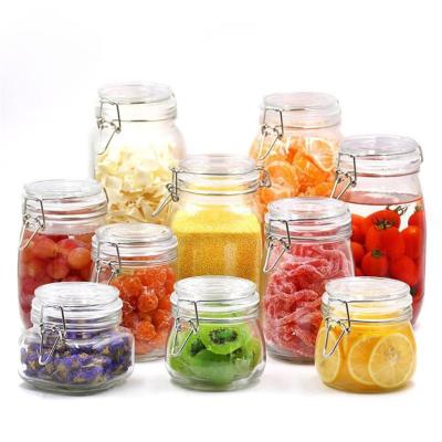 China Freshness Preservation Glass Storage Preserving Jars 500ml 1000ml Food Grade Metal Airtight Clip Top Glass Jar for sale