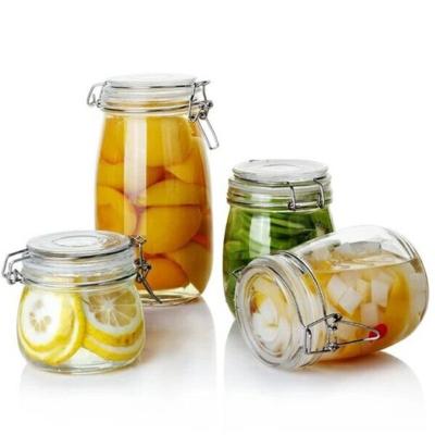 China High Quality Round Clear Airtight Storage 500ml 1L Freshness Preservation Round Glass Jar With Clip Lid for sale