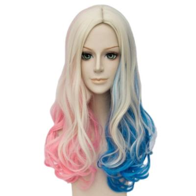 China High Temperature Fiber Cos Wig Synthetic Anime Hero Hair Harley Quinn Cosplay Wig Styled Wavy Ponytail Wig for sale