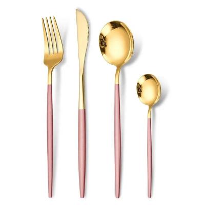 China Viable Gold Silver Cutlery Sets Luxury High Quality Stainless Steel Knife Fork Spoon Kitchen Flatware Set Dinnerware Sets For 6 People for sale