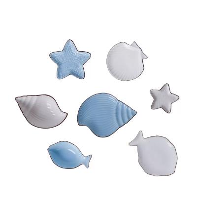 China Sustainable Shape Pattern Conch Snail Sea Shell Starfish Ocean Ceramic Dish for sale