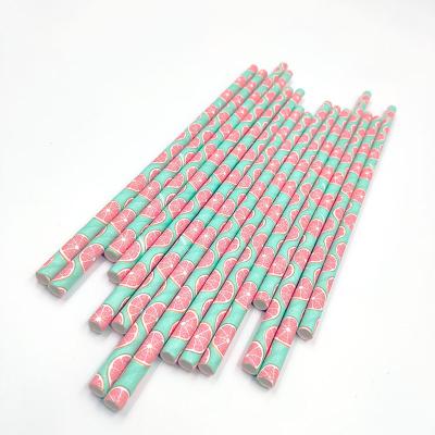 China Colorful Paper Patterns Paper Straws Disposable Degradable Fruit Tropics Eco - Friendly Straw for sale