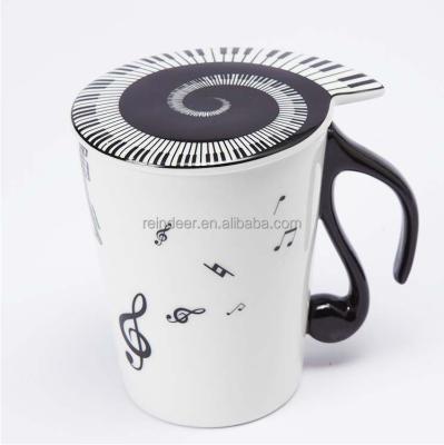 China Viable Handmade Ceramic Coffee Music Gift Mug With Lid for sale