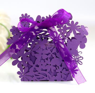 China Laser Cut Box Floral Chocolate Box Laser Cut Favor Candy Gift Boxes With Ribbon For Wedding Party for sale