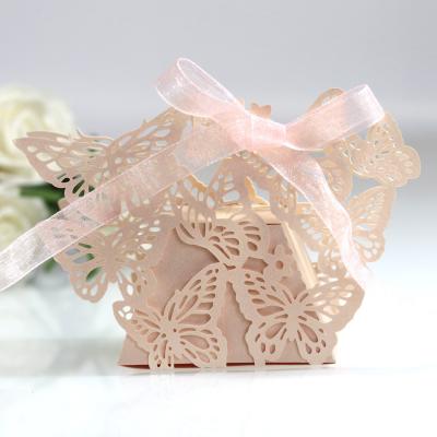 China Laser Cut Box Butterfly Laser Cut Favor Candy Gift Boxes With Ribbon For Wedding Party for sale