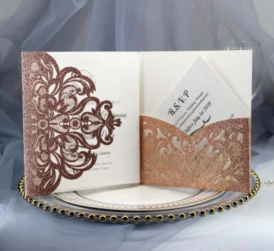 China Other Luxury Artificial Bowknot Laser Cut Wedding Invitation Card for sale