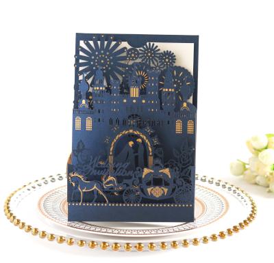 China New Fashion 3D Europe Carriage Castle Fireworks Stereoscopic Hotel Wedding Invitations for sale