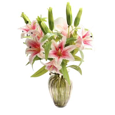 China Real touch fabric and plastic home decoration wedding open artificial flower fragrance lily for sale