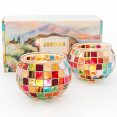 China Glass Home Handmade Mosaic Candle Holder Rainbow Suit Decoration 2 PC Decoration Home Birthday Gift for sale