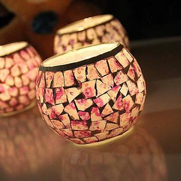 China Home Decor Floral Handmade Mosaic Candle Holder Craft Candle Glow Tea Light Romantic Glass Stand For Home Decoration for sale