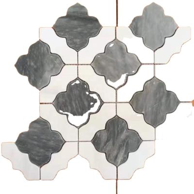 China white parquet crema marfil water jet marble mosaic wall slab panel for deco your home for sale