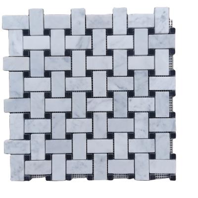 China Modern Dogbone Basketweave in Carrara White Marble Mosaic Tiles for Wall Deco for sale